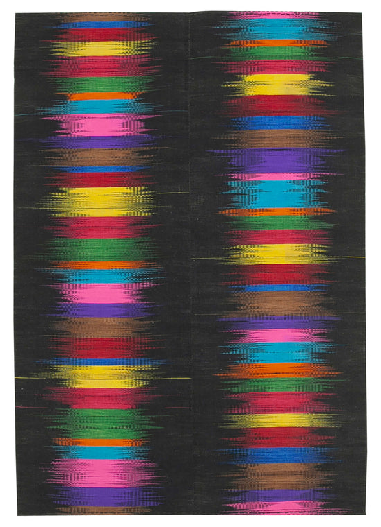 7x10 Black Contemporary Kilim Rug - 21955