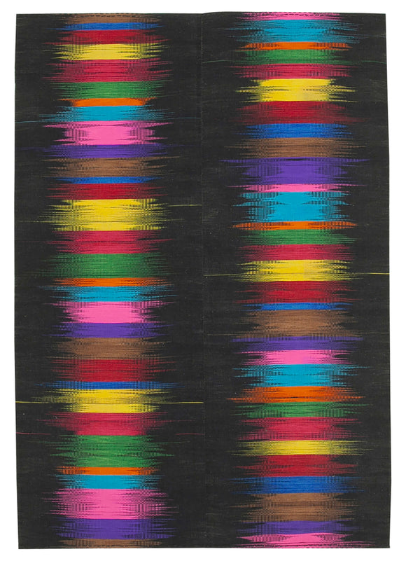 7x10 Black Contemporary Kilim Rug - 21955