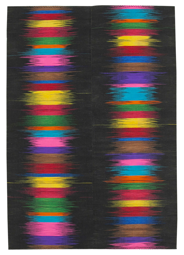 7x10 Black Contemporary Kilim Rug - 21955