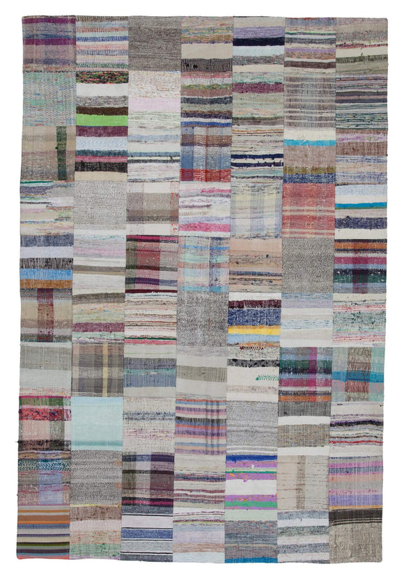 7x10 Beige Kilim Patchwork Rug - 22040