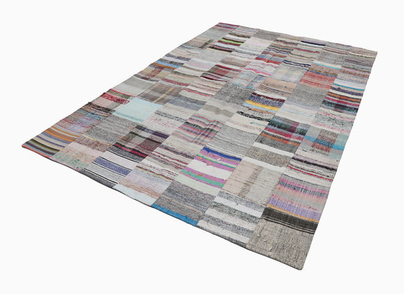 7x10 Beige Kilim Patchwork Rug - 22040
