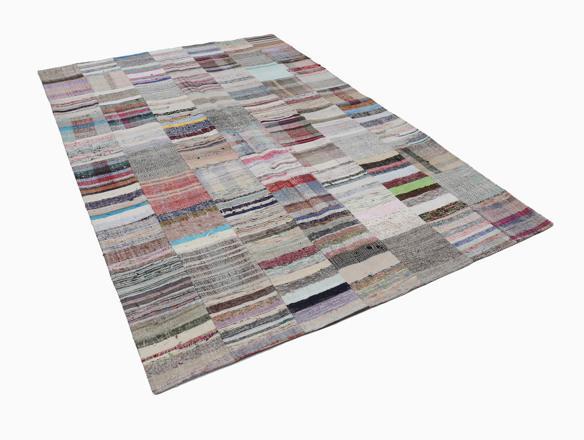 7x10 Beige Kilim Patchwork Rug - 22040
