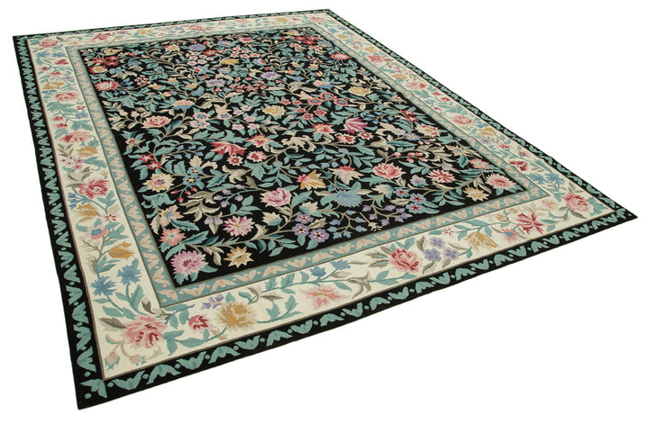 8x10 Black Needlepoint Kilim Rug - 22064