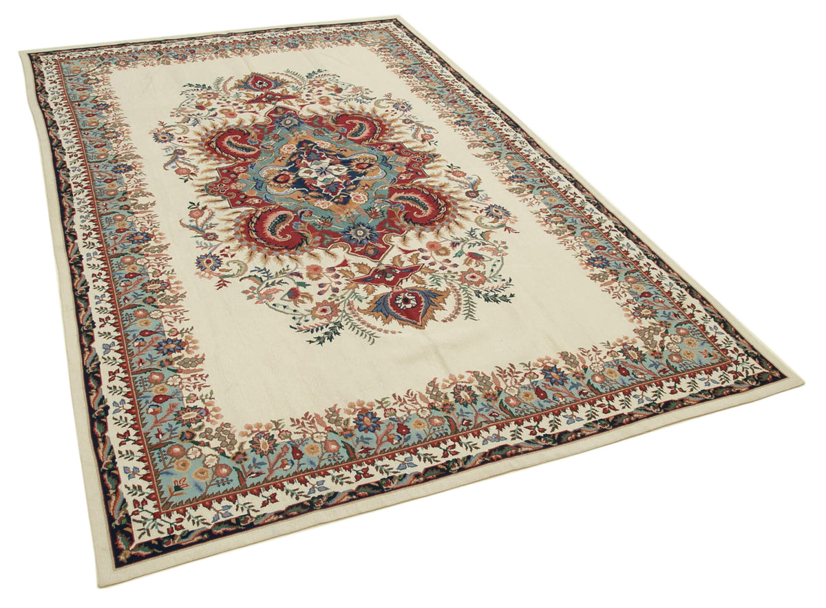 5x8 Beige Needlepoint Kilim Rug - 22094