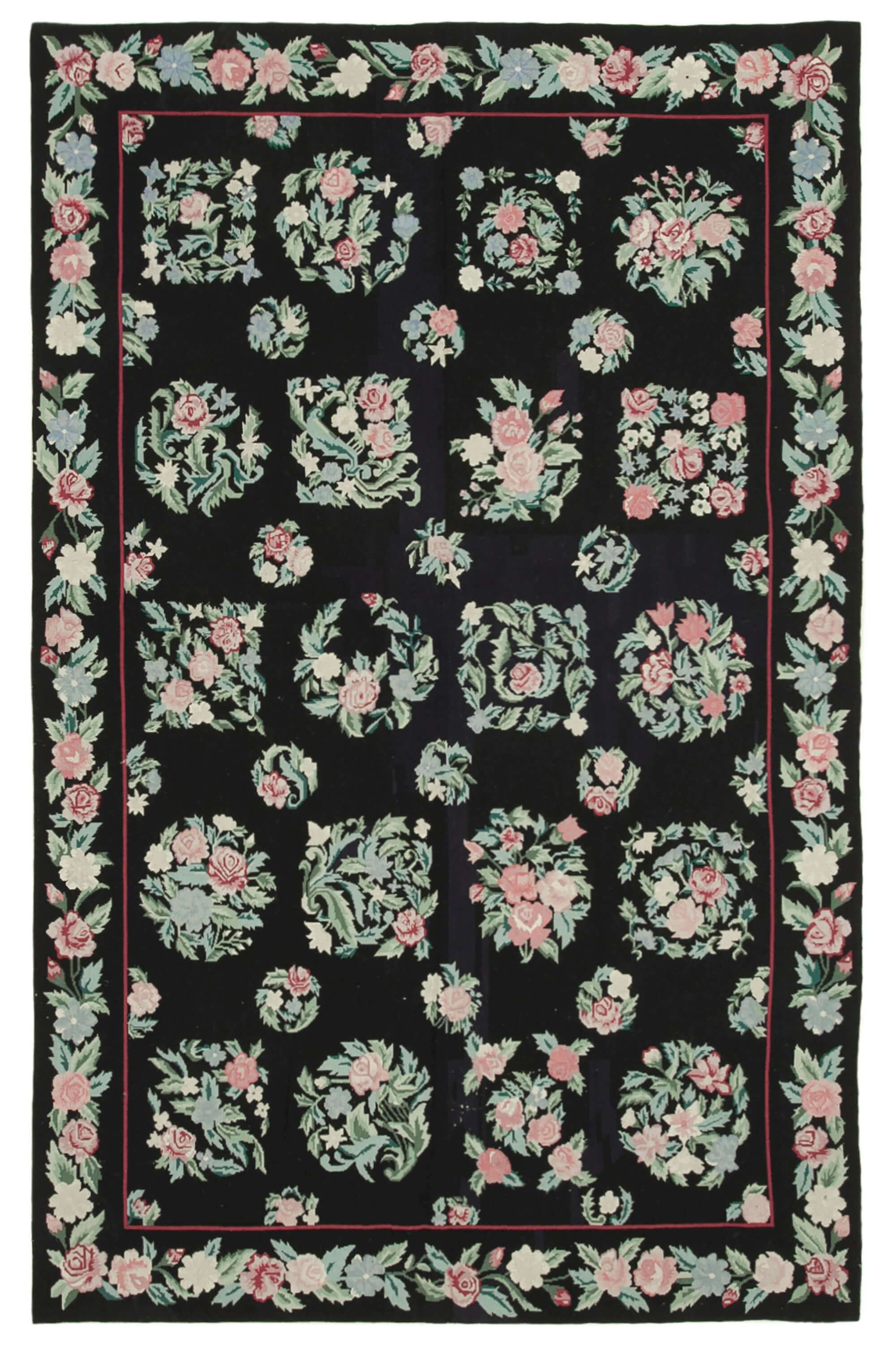 6x9 Black Needlepoint Kilim Rug - 22095