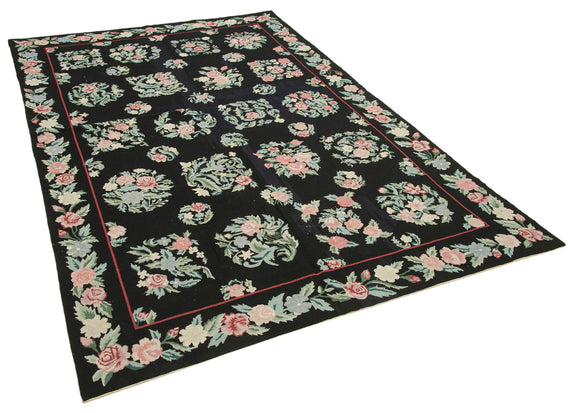 6x9 Black Needlepoint Kilim Rug - 22095