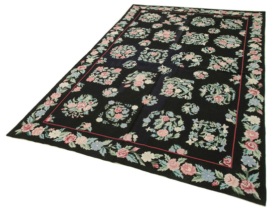6x9 Black Needlepoint Kilim Rug - 22095