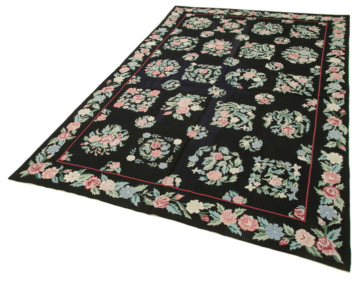 6x9 Black Needlepoint Kilim Rug - 22095