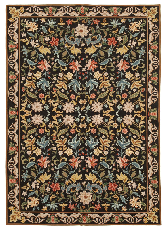 6x9 Black Needlepoint Kilim Rug - 22097