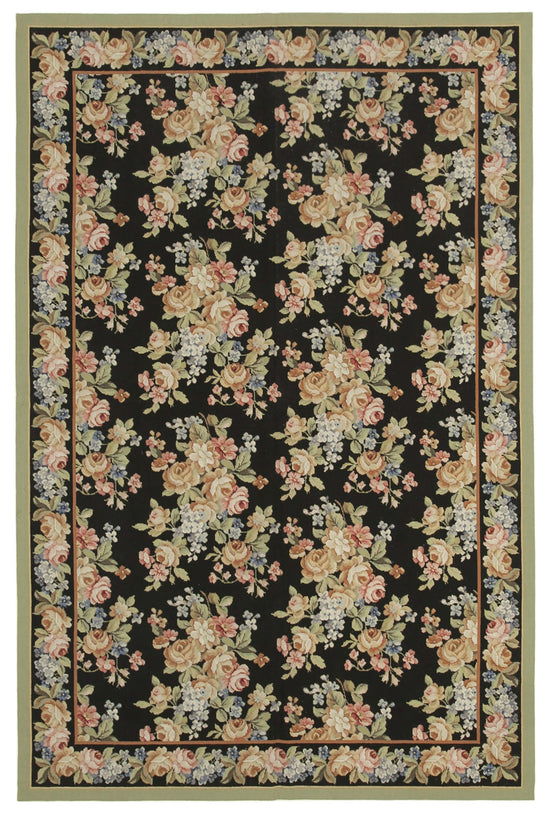6x9 Black Needlepoint Kilim Rug - 22101