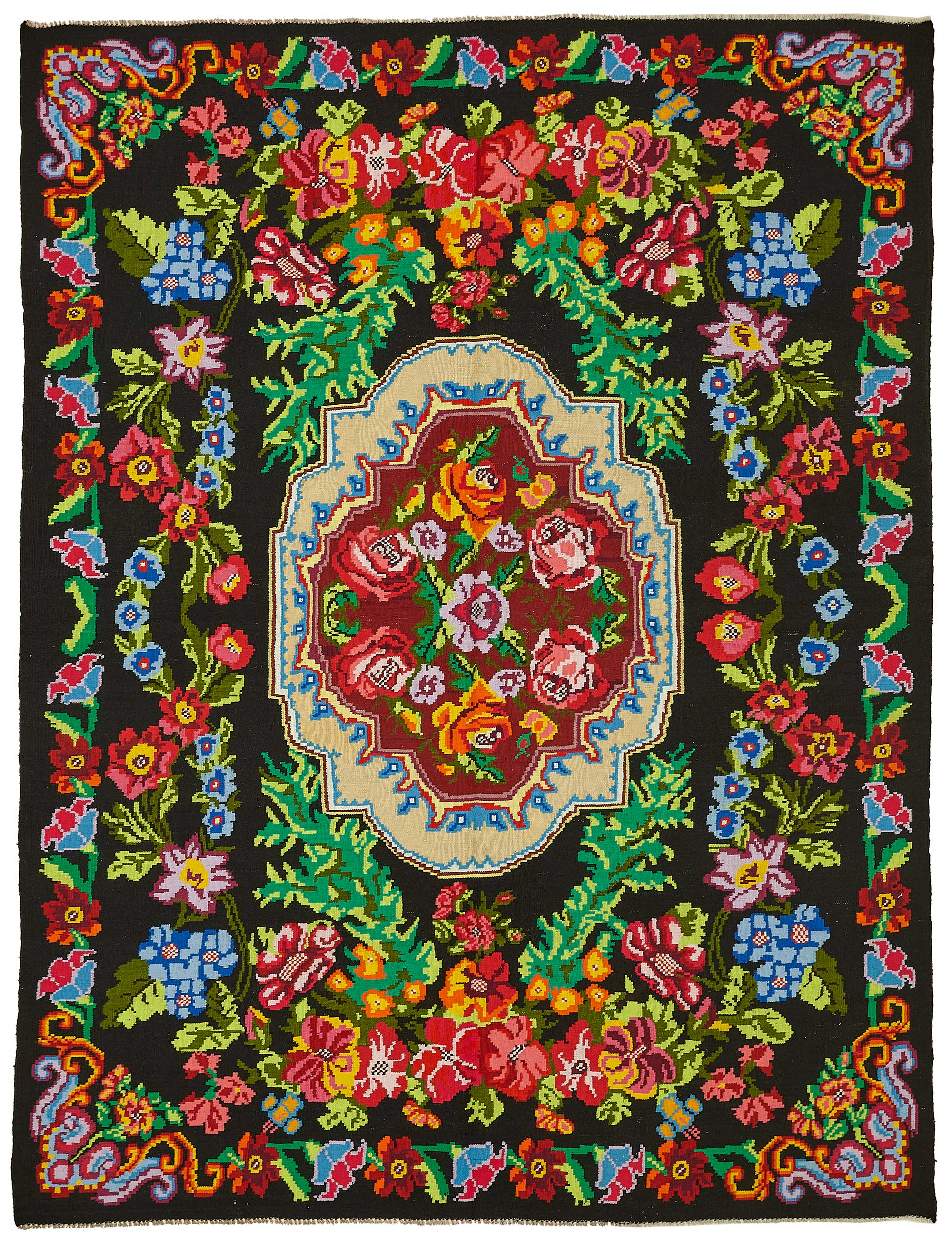 7x10 Black Vintage Moldovan Kilim Rug - 22188
