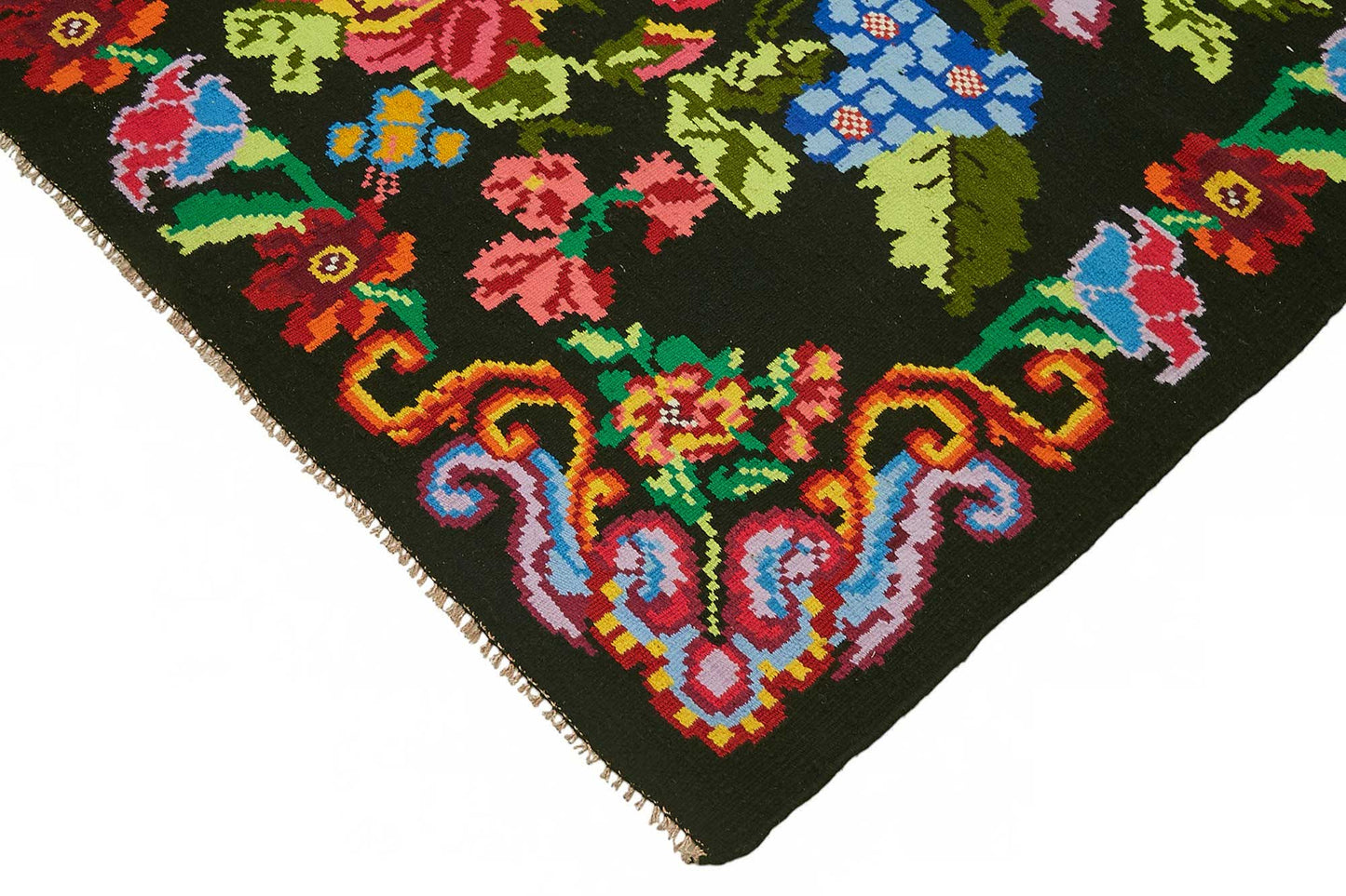 7x10 Black Vintage Moldovan Kilim Rug - 22188
