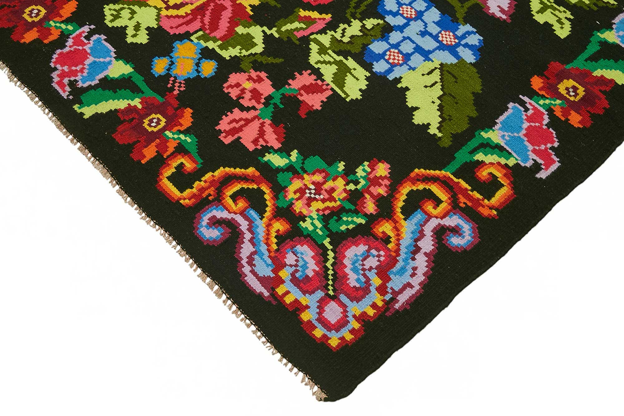 7x10 Black Vintage Moldovan Kilim Rug - 22188
