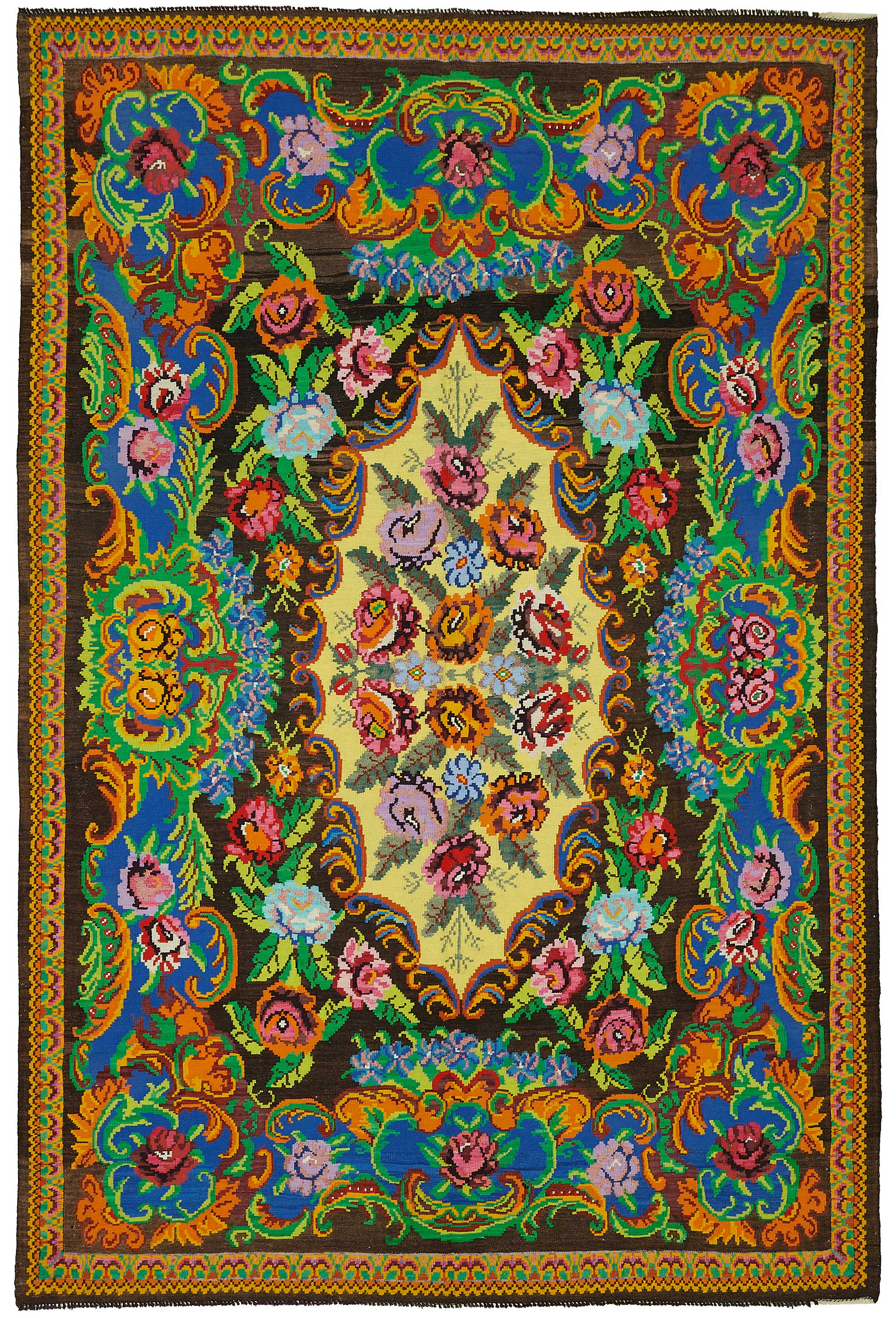 7x11 Brown Vintage Moldovan Kilim Rug - 22191