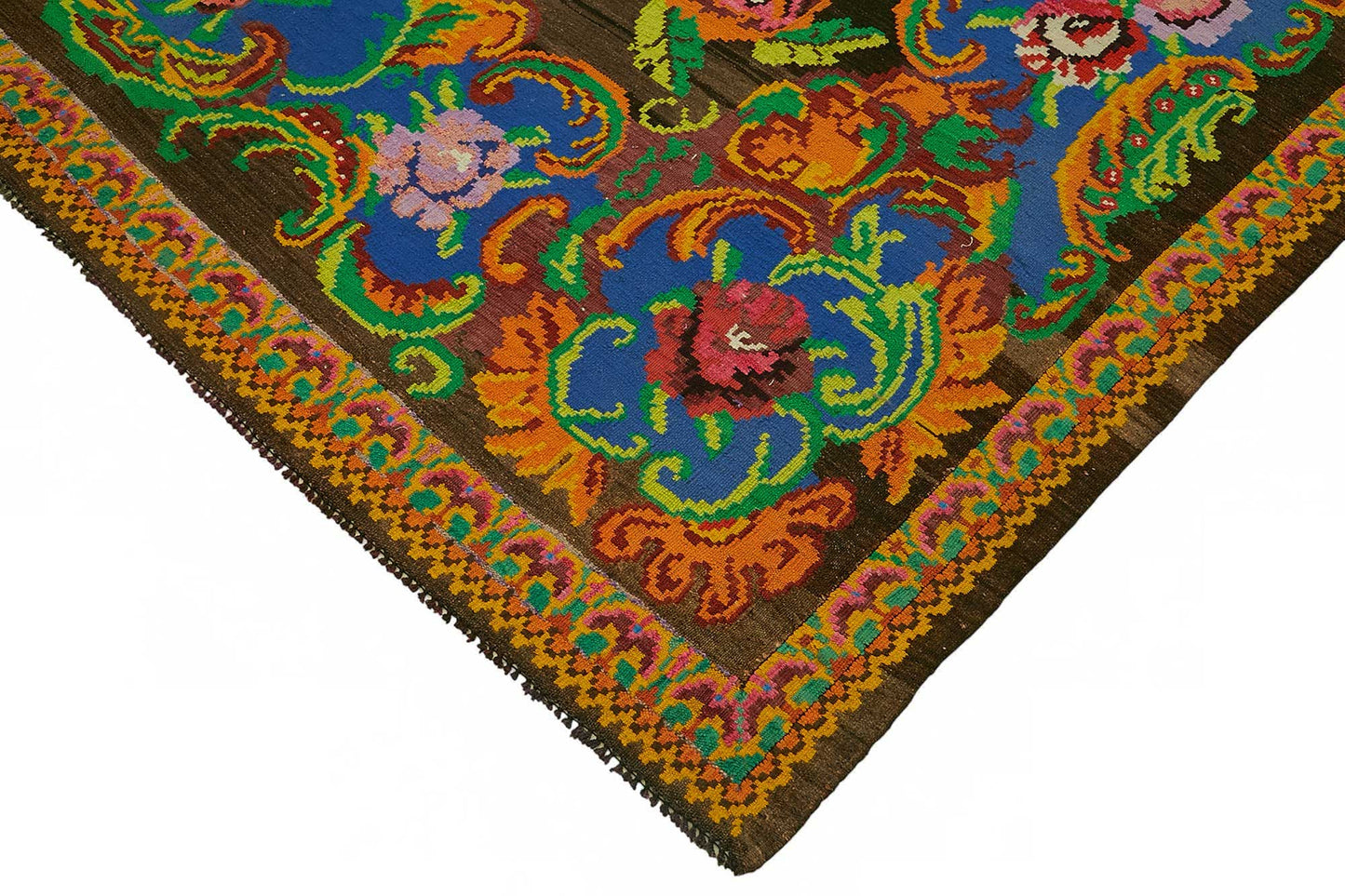 7x11 Brown Vintage Moldovan Kilim Rug - 22191