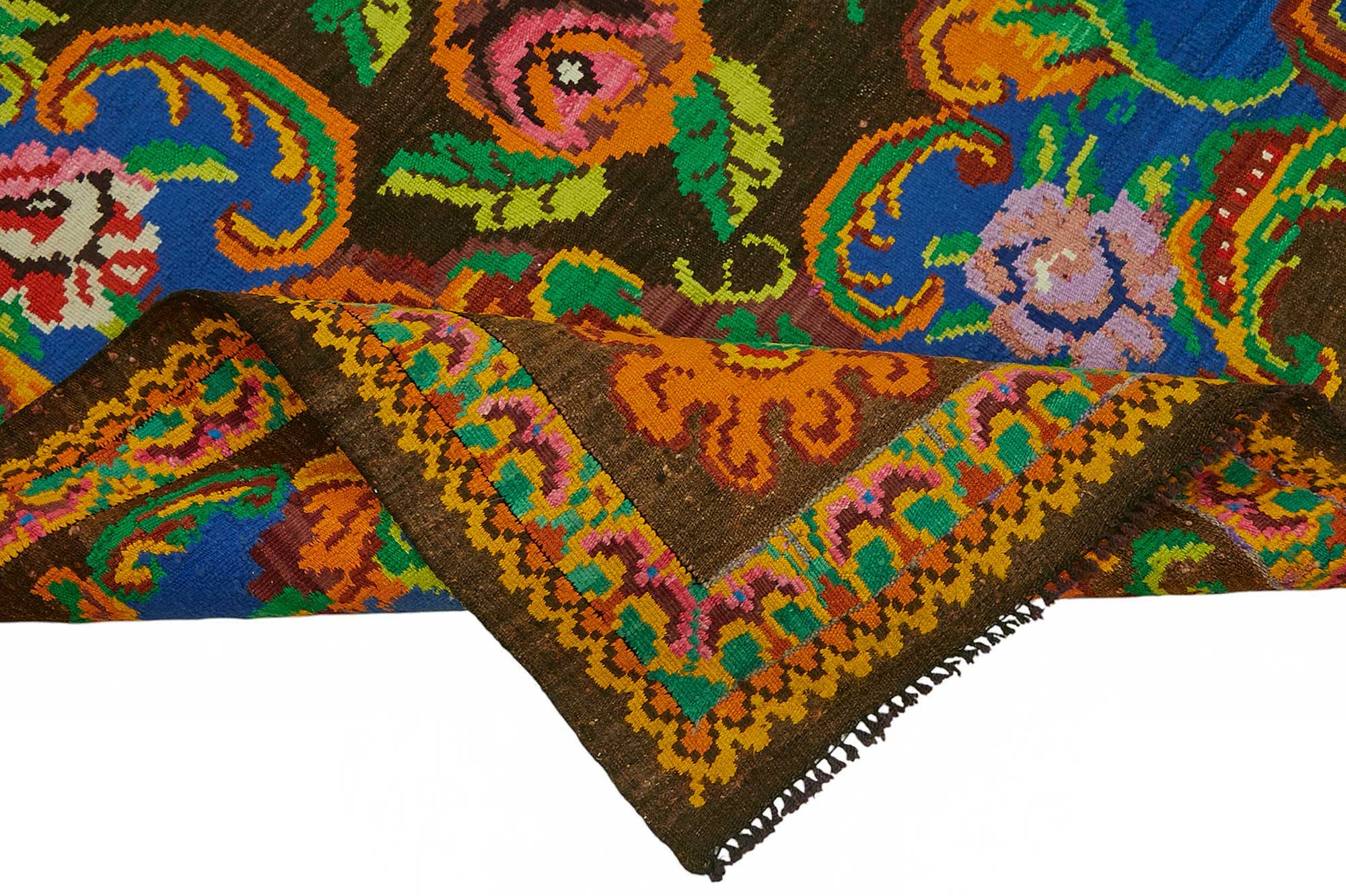 7x11 Brown Vintage Moldovan Kilim Rug - 22191