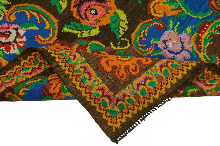7x11 Brown Vintage Moldovan Kilim Rug - 22191