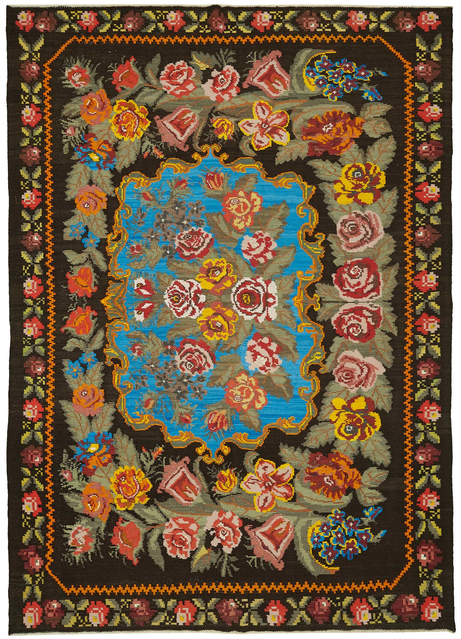 8x11 Black Vintage Moldovan Kilim Rug - 22198