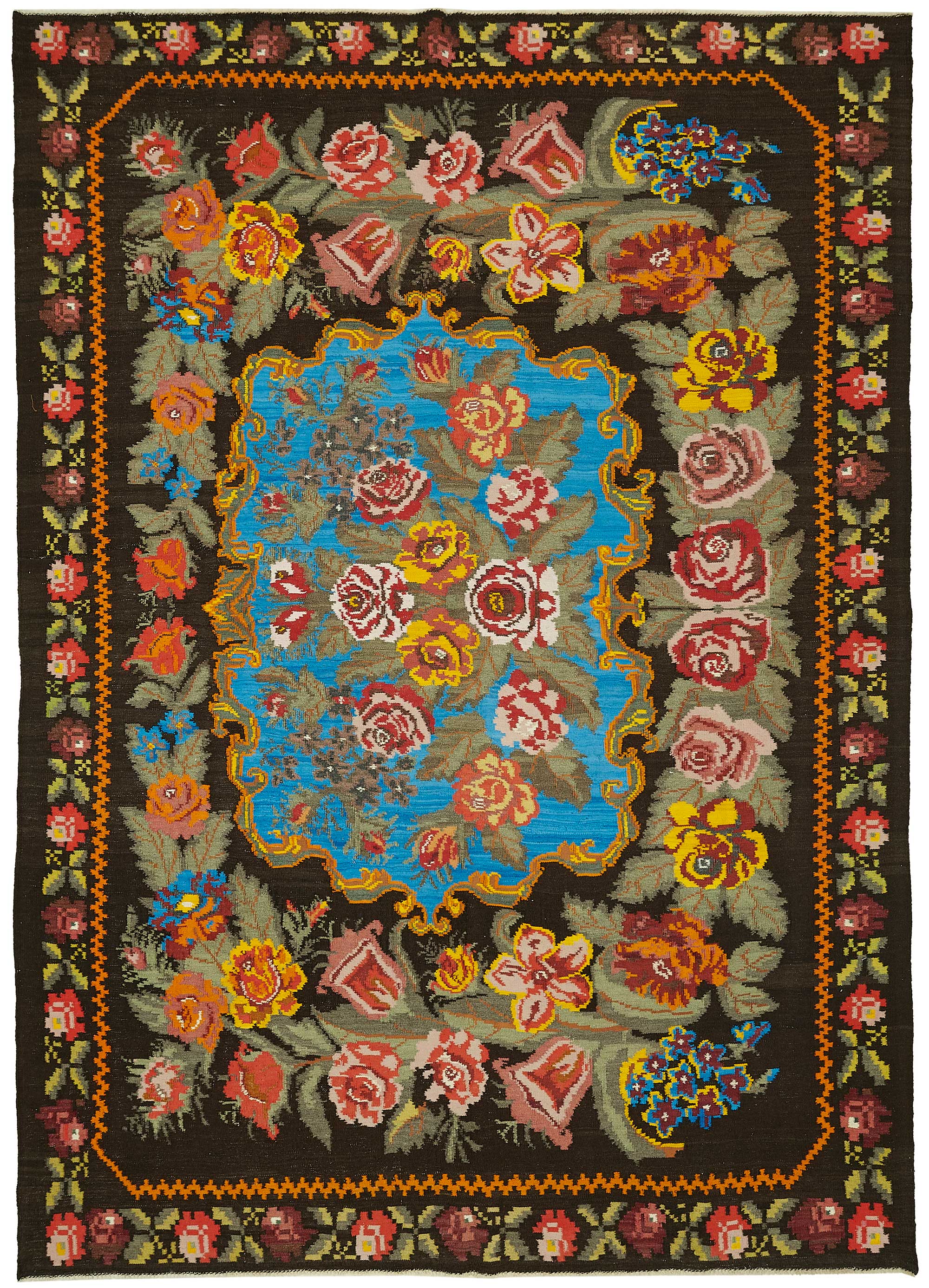 8x11 Black Vintage Moldovan Kilim Rug - 22198