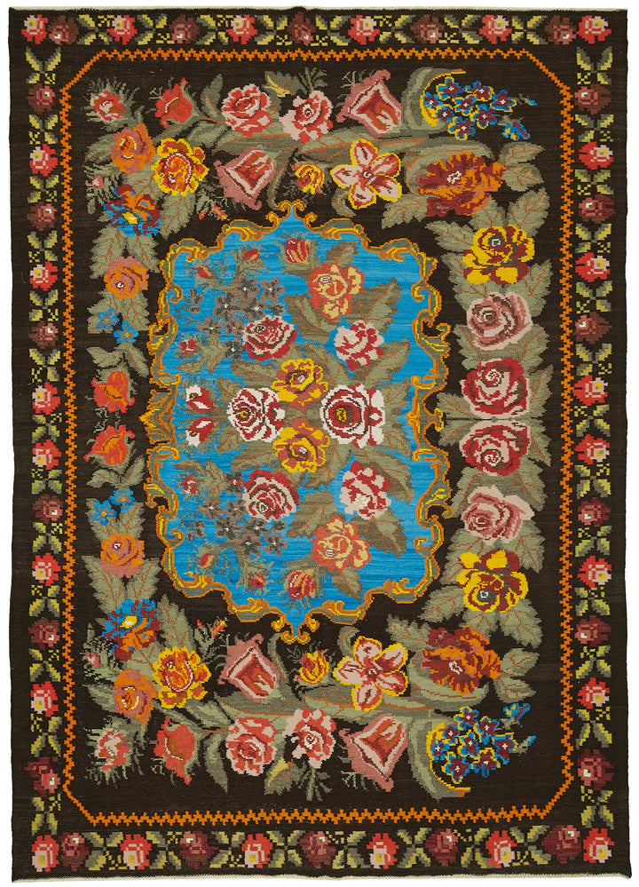8x11 Black Vintage Moldovan Kilim Rug - 22198