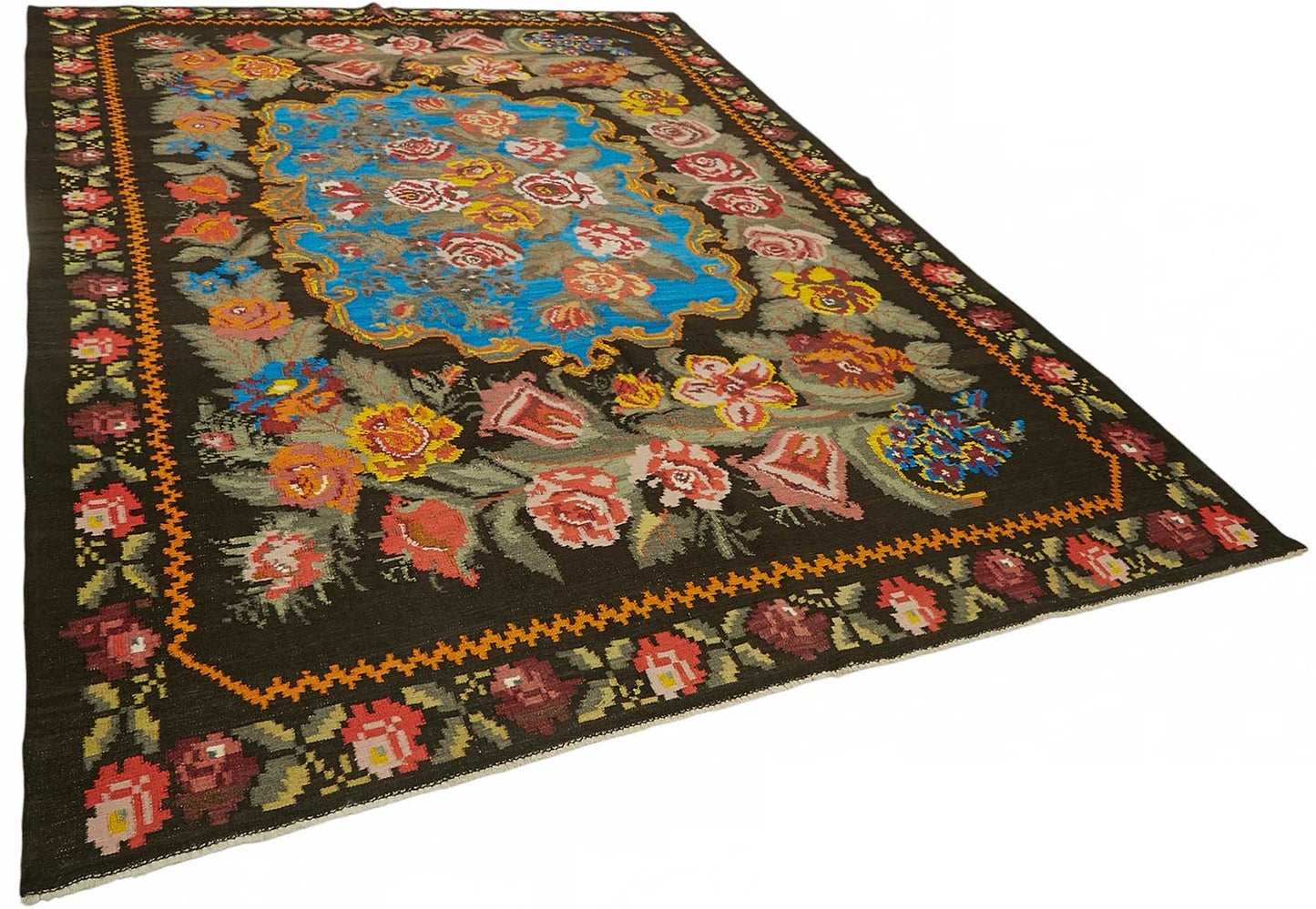 8x11 Black Vintage Moldovan Kilim Rug - 22198