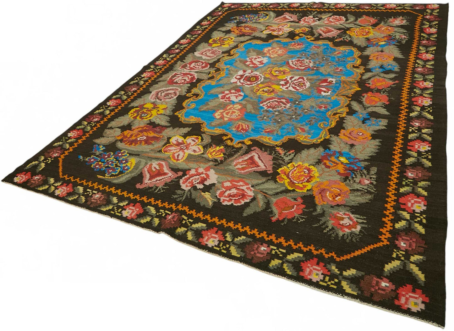 8x11 Black Vintage Moldovan Kilim Rug - 22198