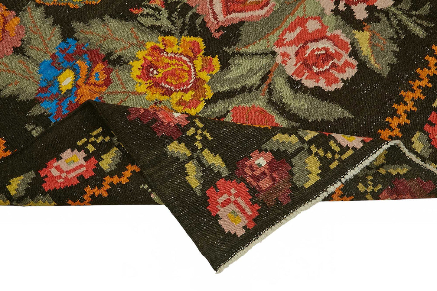 8x11 Black Vintage Moldovan Kilim Rug - 22198