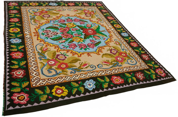 6x8 Black Vintage Moldovan Kilim Rug - 22201