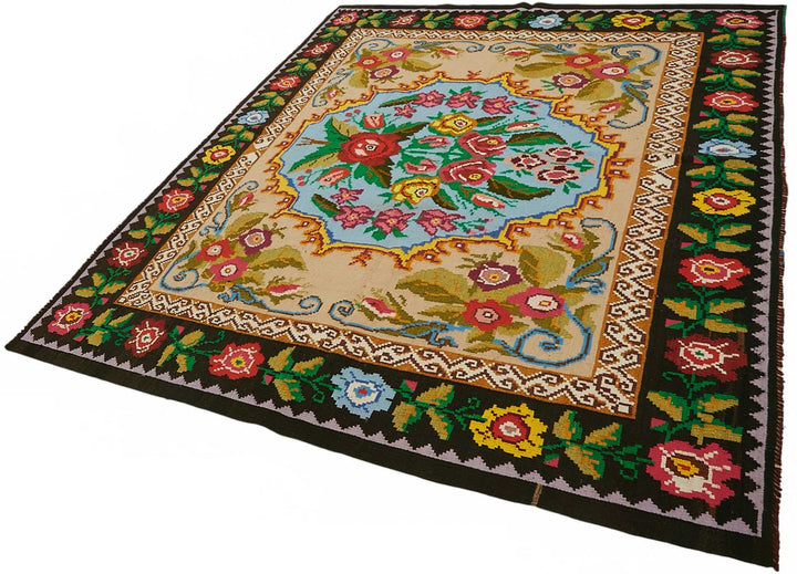 6x8 Black Vintage Moldovan Kilim Rug - 22201