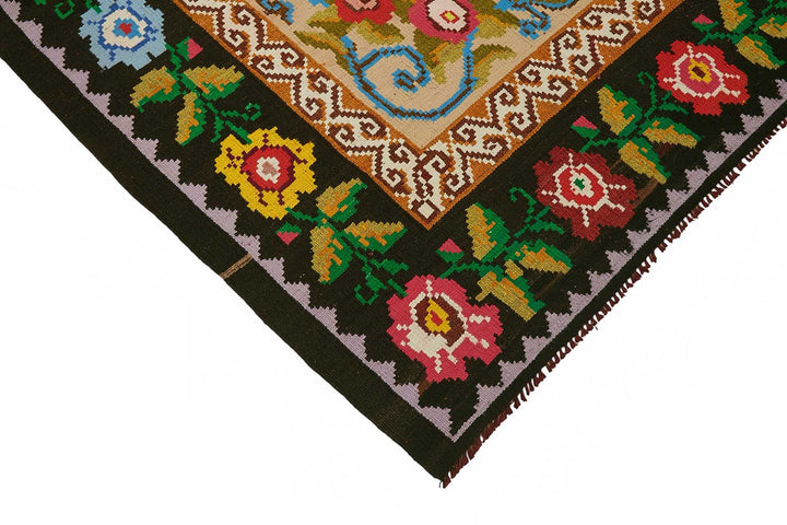 6x8 Black Vintage Moldovan Kilim Rug - 22201