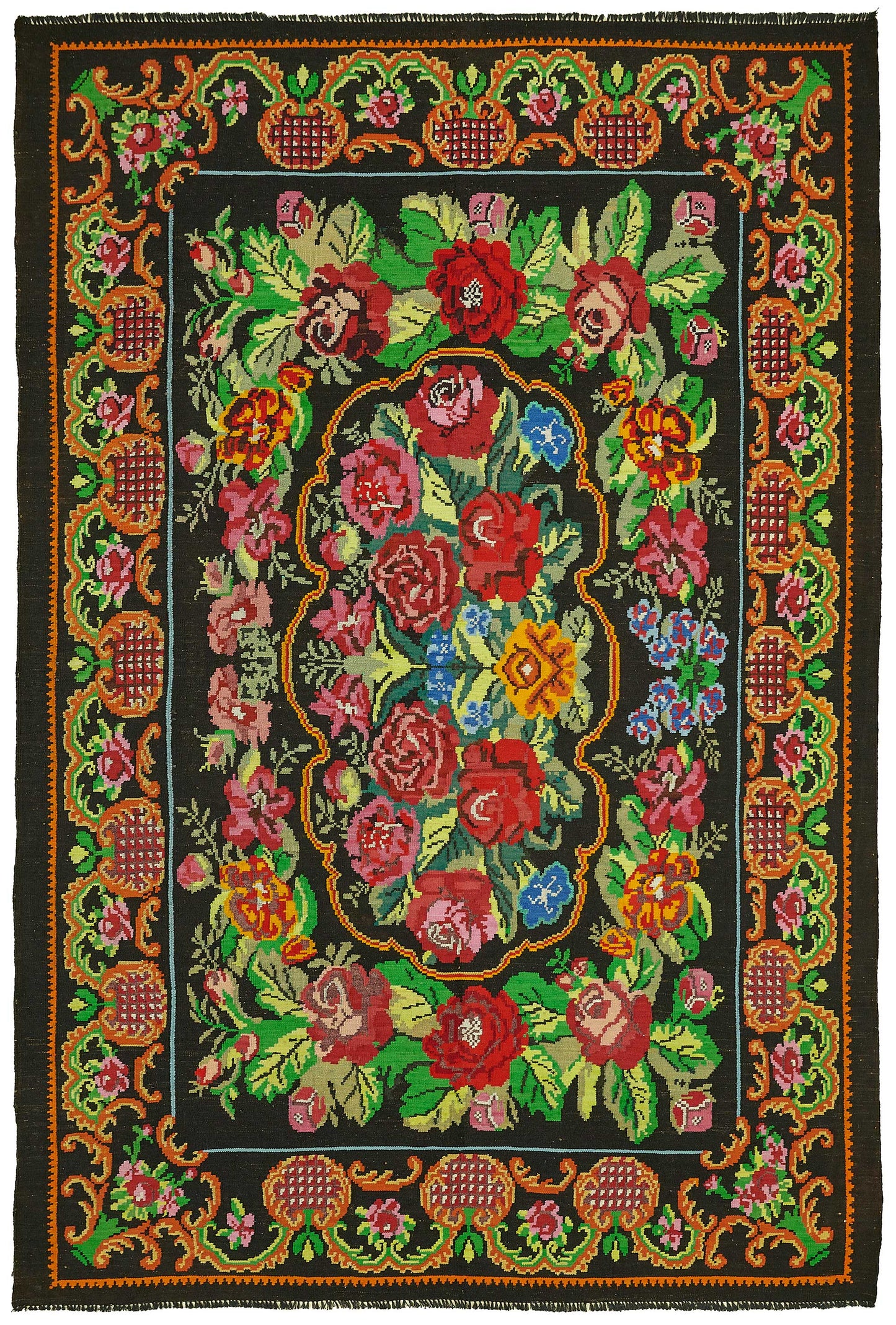 7x10 Black Vintage Moldovan Kilim Rug - 22203