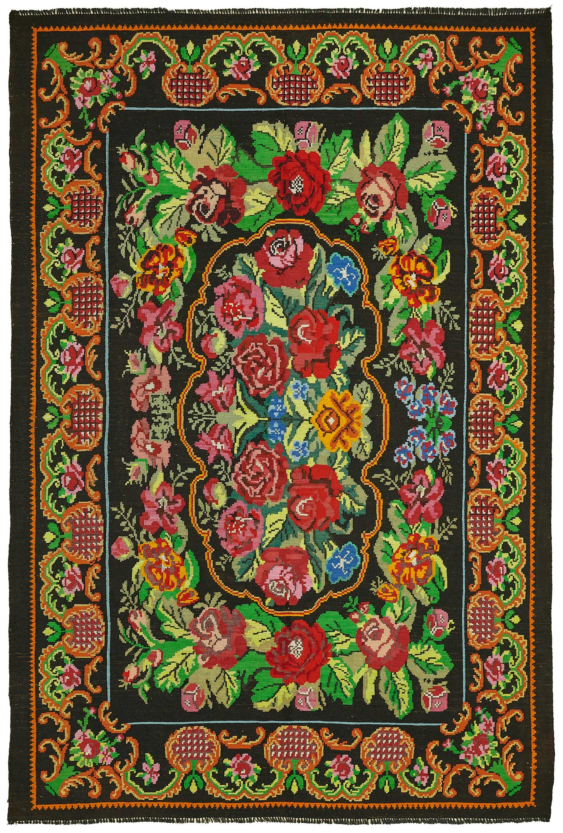 7x10 Black Vintage Moldovan Kilim Rug - 22203