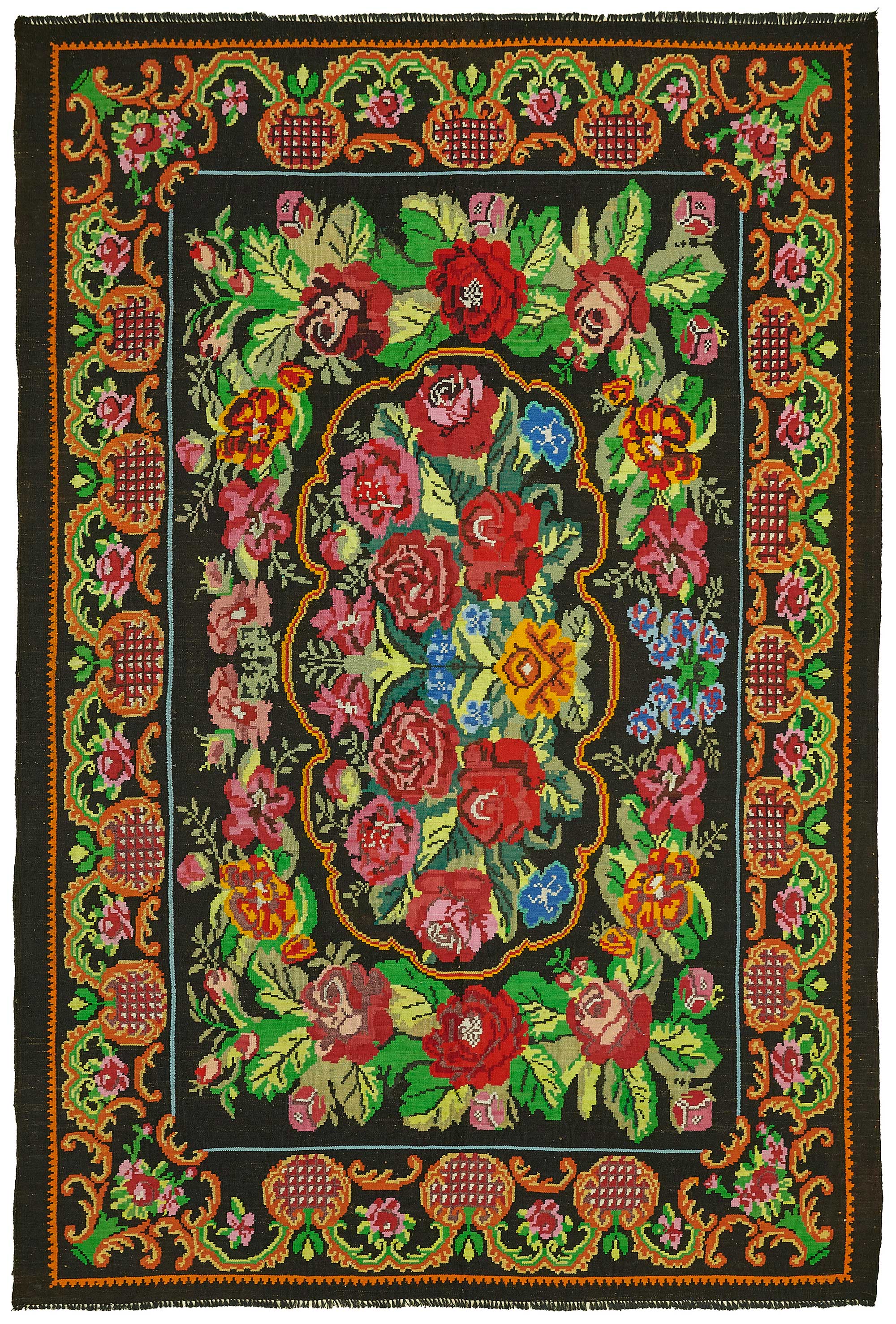 7x10 Black Vintage Moldovan Kilim Rug - 22203
