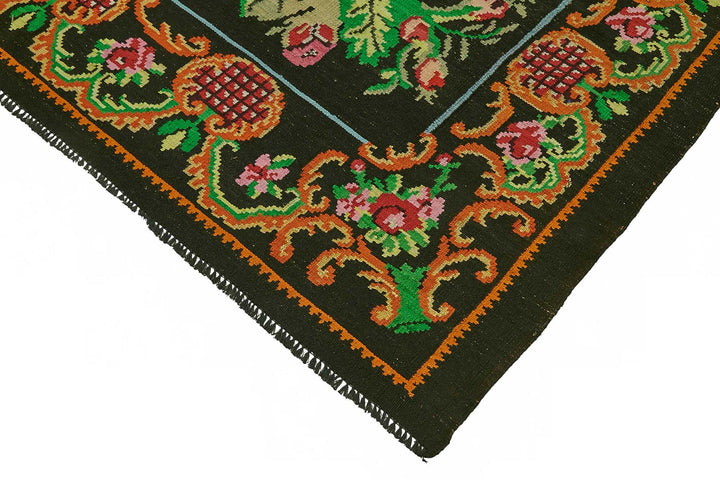 7x10 Black Vintage Moldovan Kilim Rug - 22203