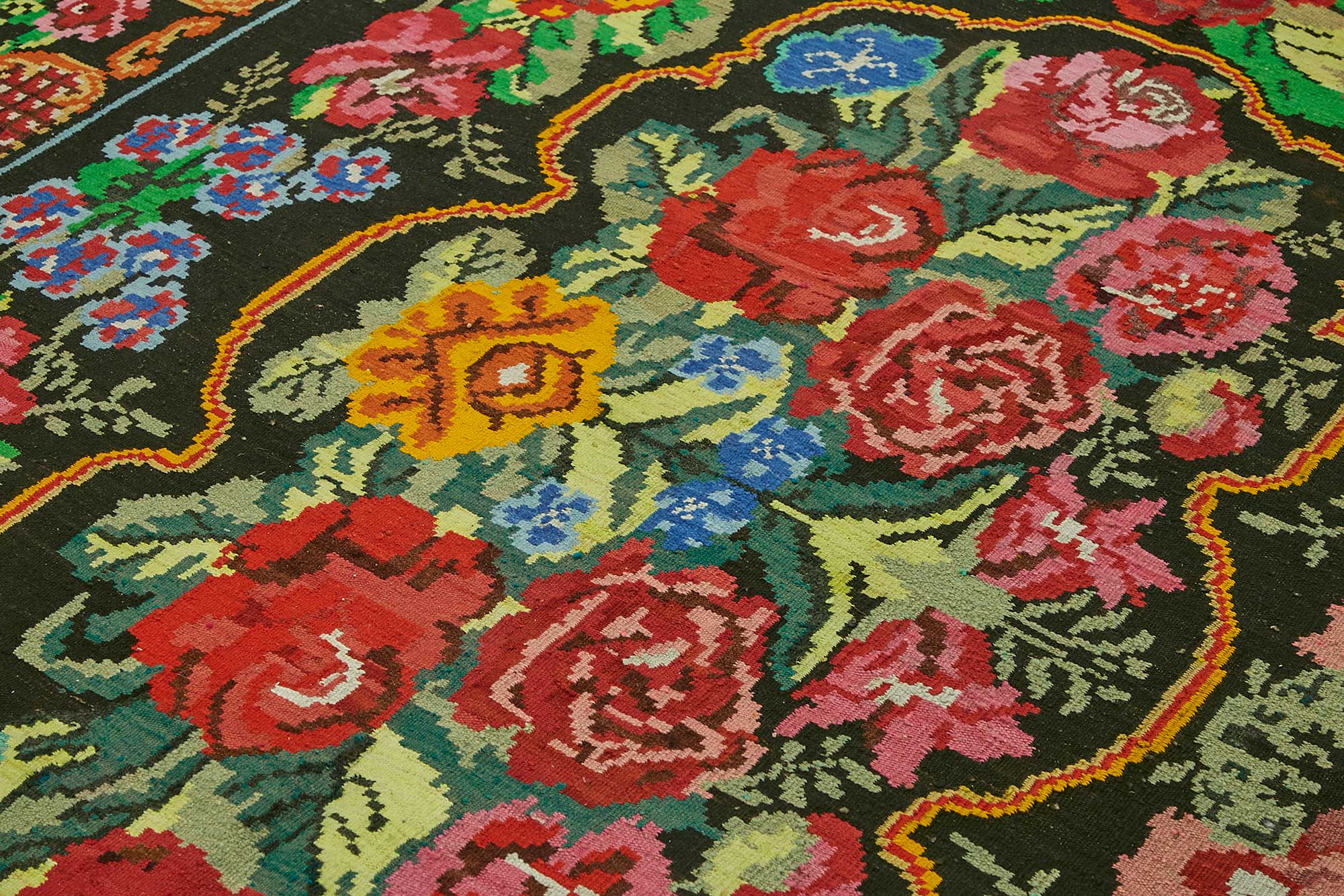 7x10 Black Vintage Moldovan Kilim Rug - 22203