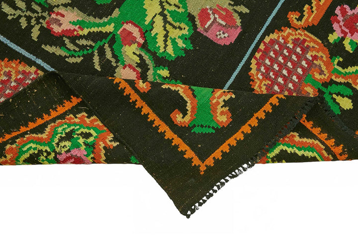 7x10 Black Vintage Moldovan Kilim Rug - 22203