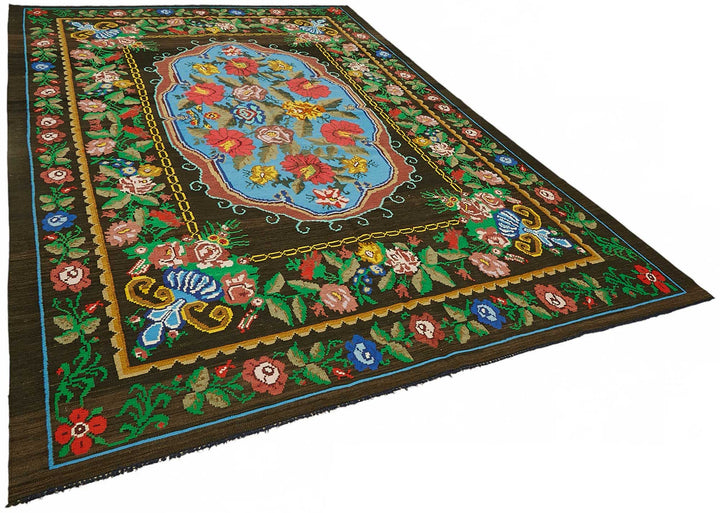 8x12 Black Vintage Moldovan Kilim Rug - 22205
