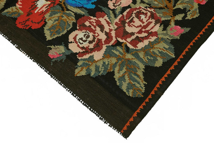 7x10 Black Vintage Moldovan Kilim Rug - 22207