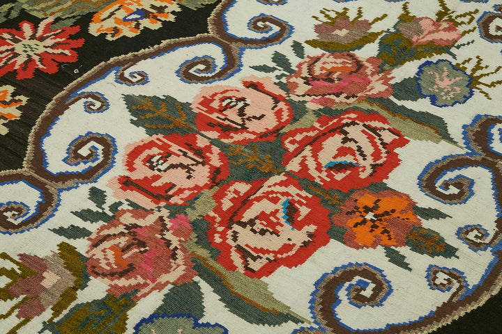 7x10 Black Vintage Moldovan Kilim Rug - 22207