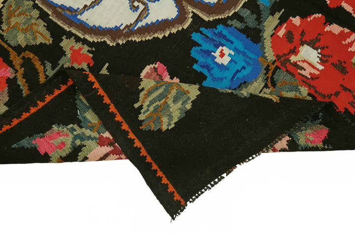 7x10 Black Vintage Moldovan Kilim Rug - 22207