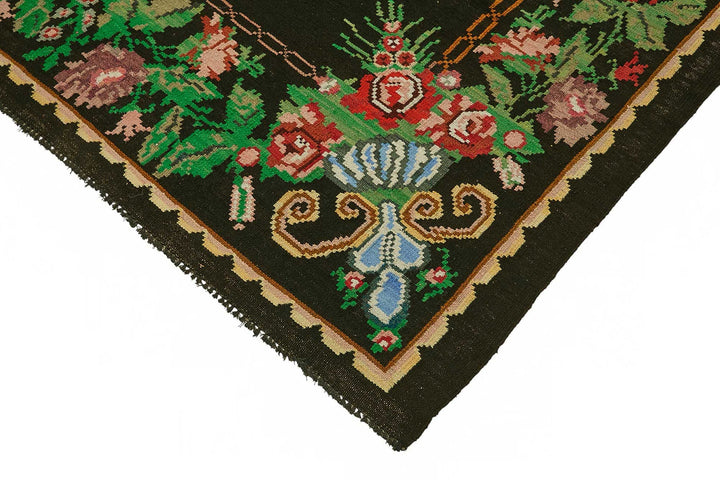 7x11 Black Vintage Moldovan Kilim Rug - 22223