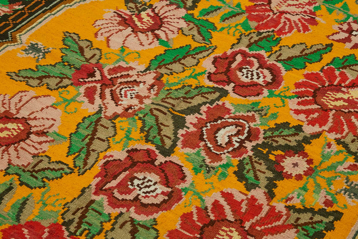 7x11 Black Vintage Moldovan Kilim Rug - 22223