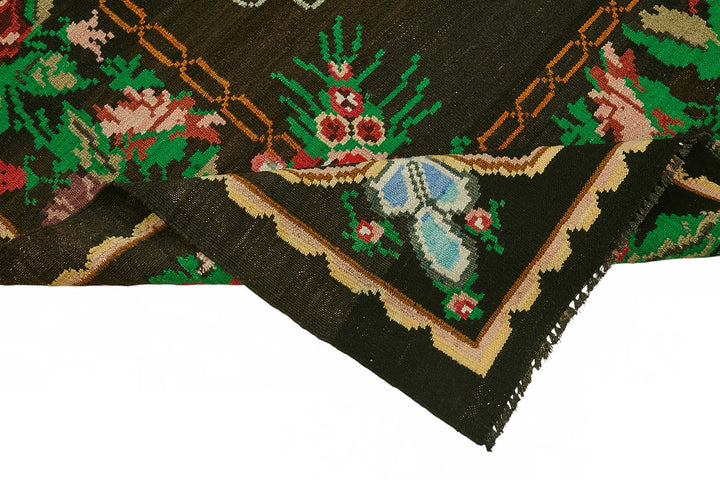 7x11 Black Vintage Moldovan Kilim Rug - 22223