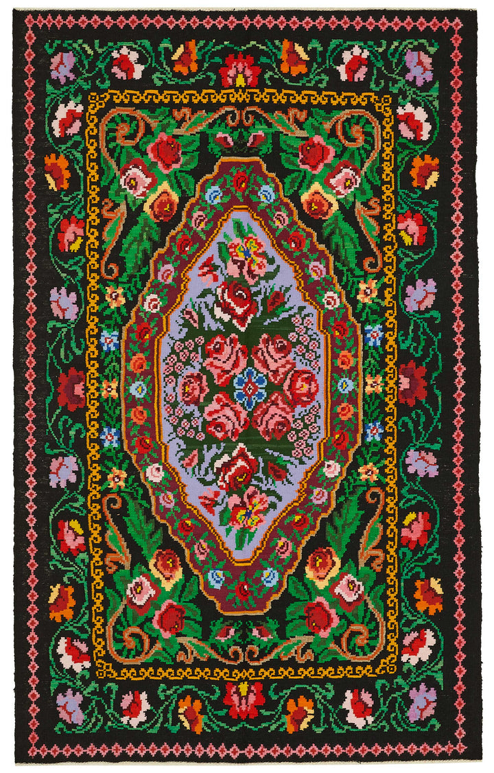 5x8 Black Vintage Moldovan Kilim Rug - 22226