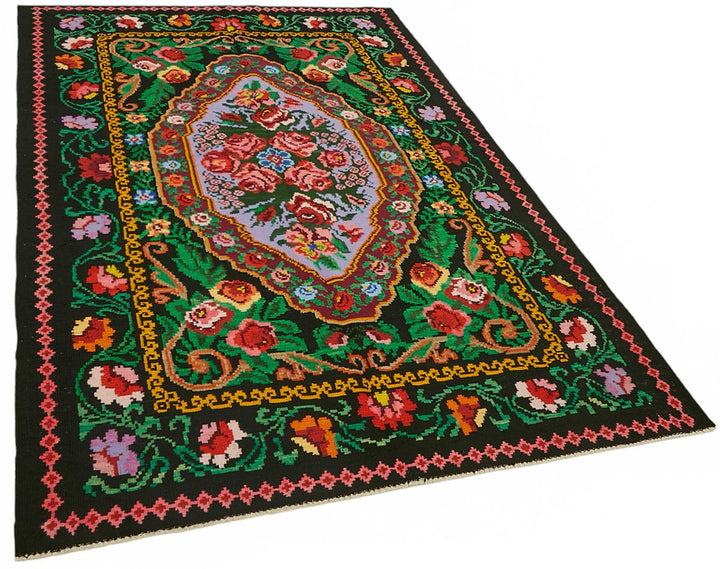 5x8 Black Vintage Moldovan Kilim Rug - 22226