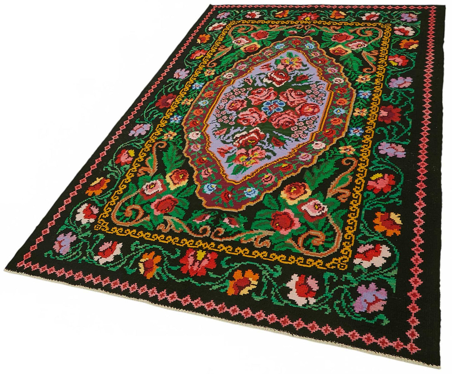 5x8 Black Vintage Moldovan Kilim Rug - 22226