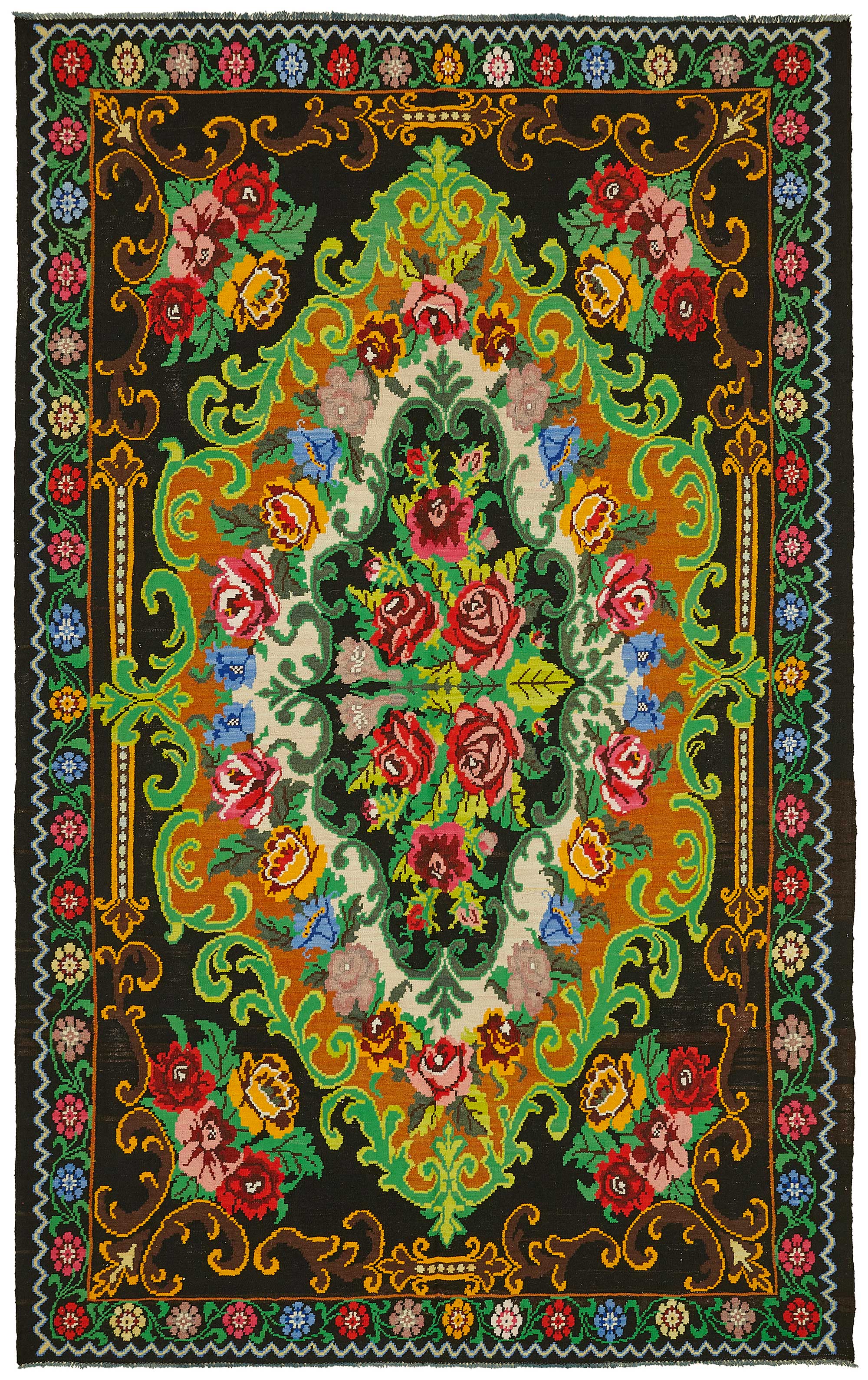 7x11 Black Vintage Moldovan Kilim Rug - 22231