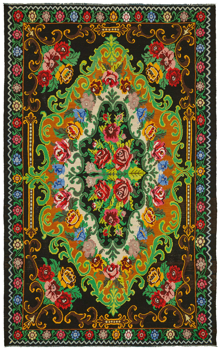 7x11 Black Vintage Moldovan Kilim Rug - 22231