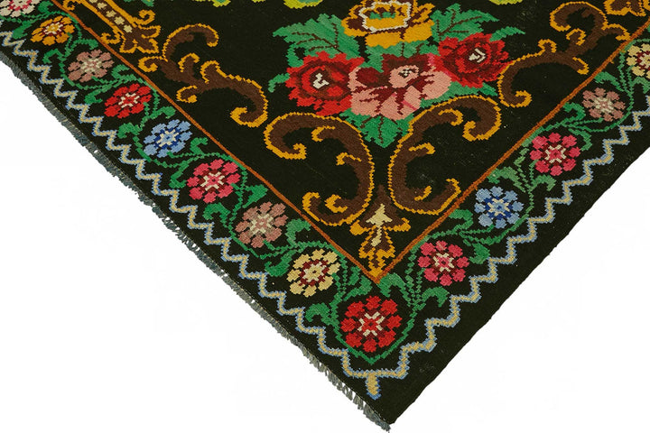 7x11 Black Vintage Moldovan Kilim Rug - 22231