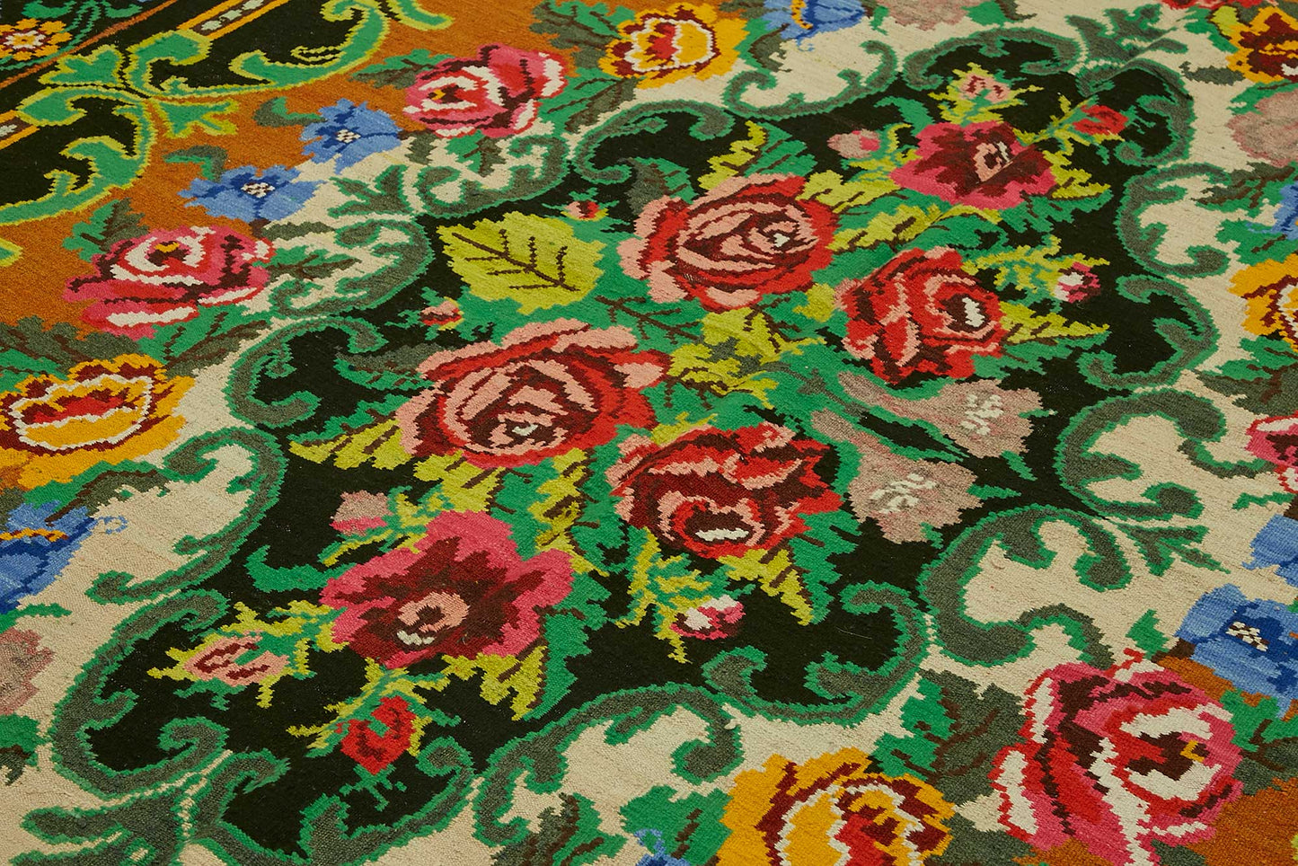 7x11 Black Vintage Moldovan Kilim Rug - 22231